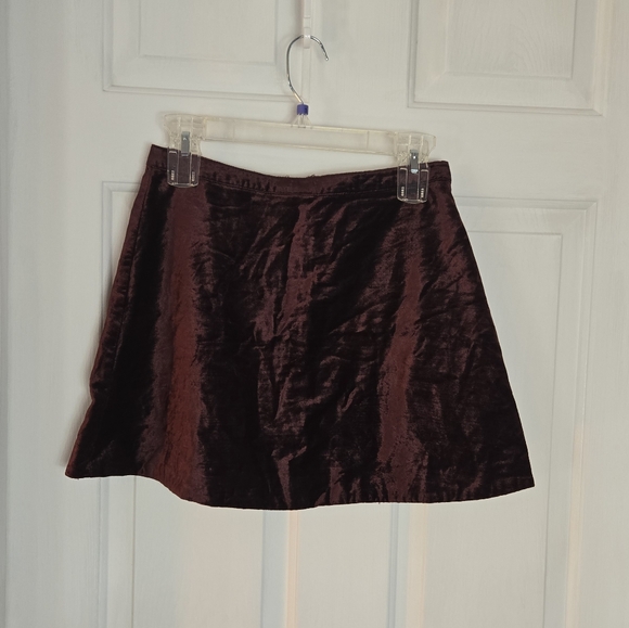 Free People One & Only Fit and Flare Burgundy Velvet Mini Skirt - Picture 4 of 9